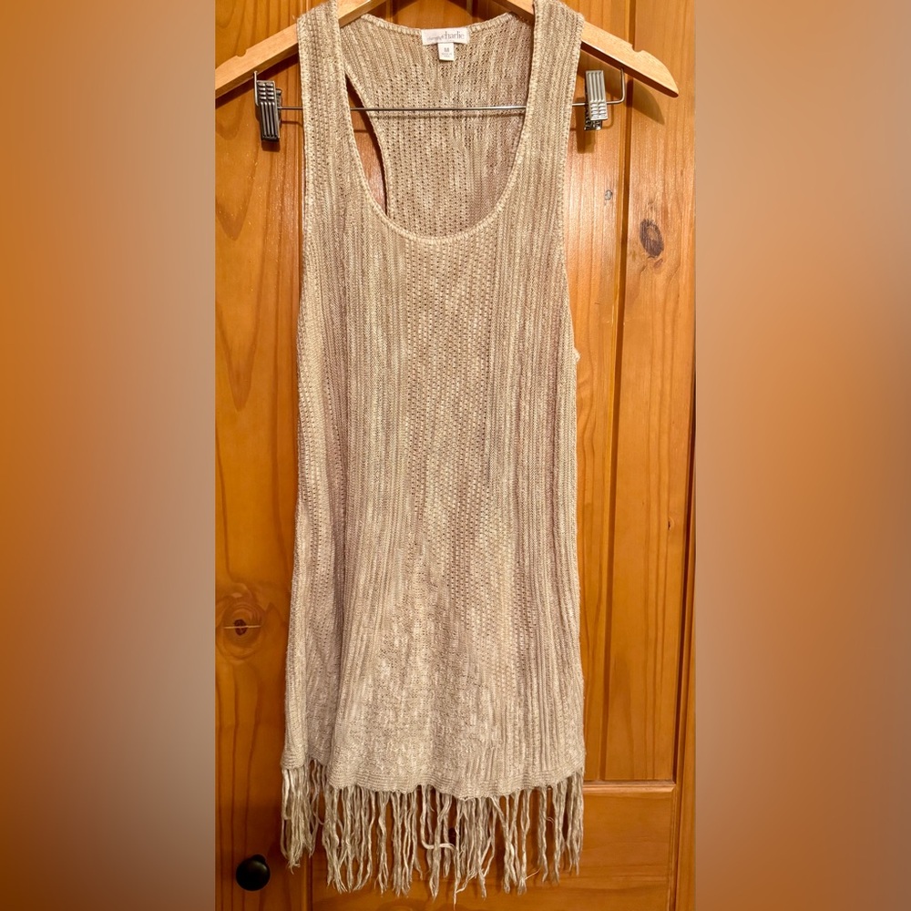 Beige Knit Fringe Tank Top sz medium